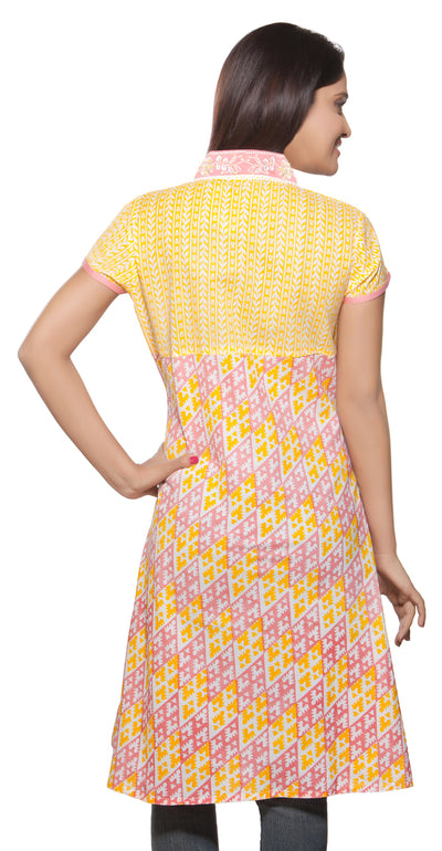 In-Sattva Women's Embroidered Long Kurta Tunic with embroidered neckline, back view