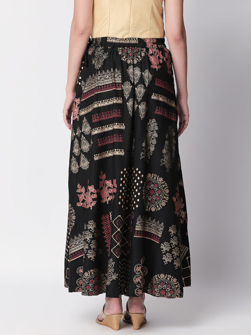 Product view of Ethnicity Artisan Boho Printed Black Lehenga Skirt, highlighting its visible print, color, or surface design.