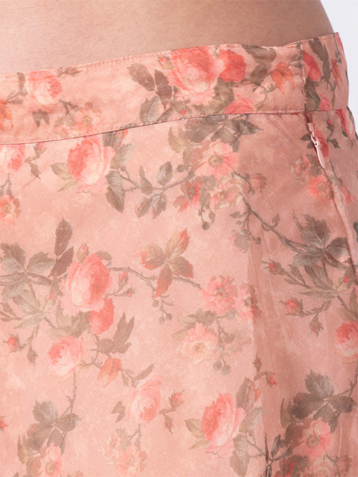 Product view of Ethnicity Floral Printed Peach Lehenga Skirt, highlighting its visible print, color, or surface design.