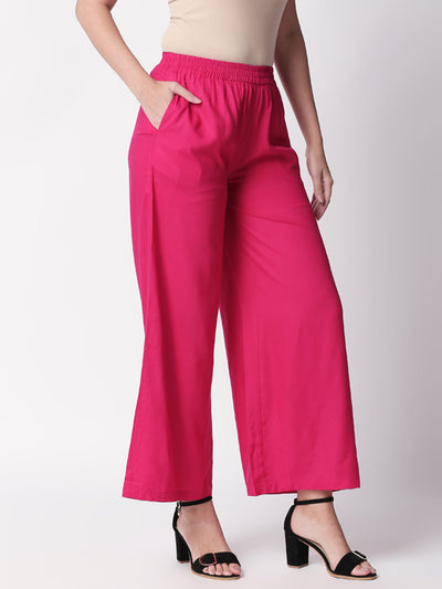 Additional view of Ethnicity Handcrafted Fuchsia Palazzo Pants with Pockets, showing the garment from another perspective.