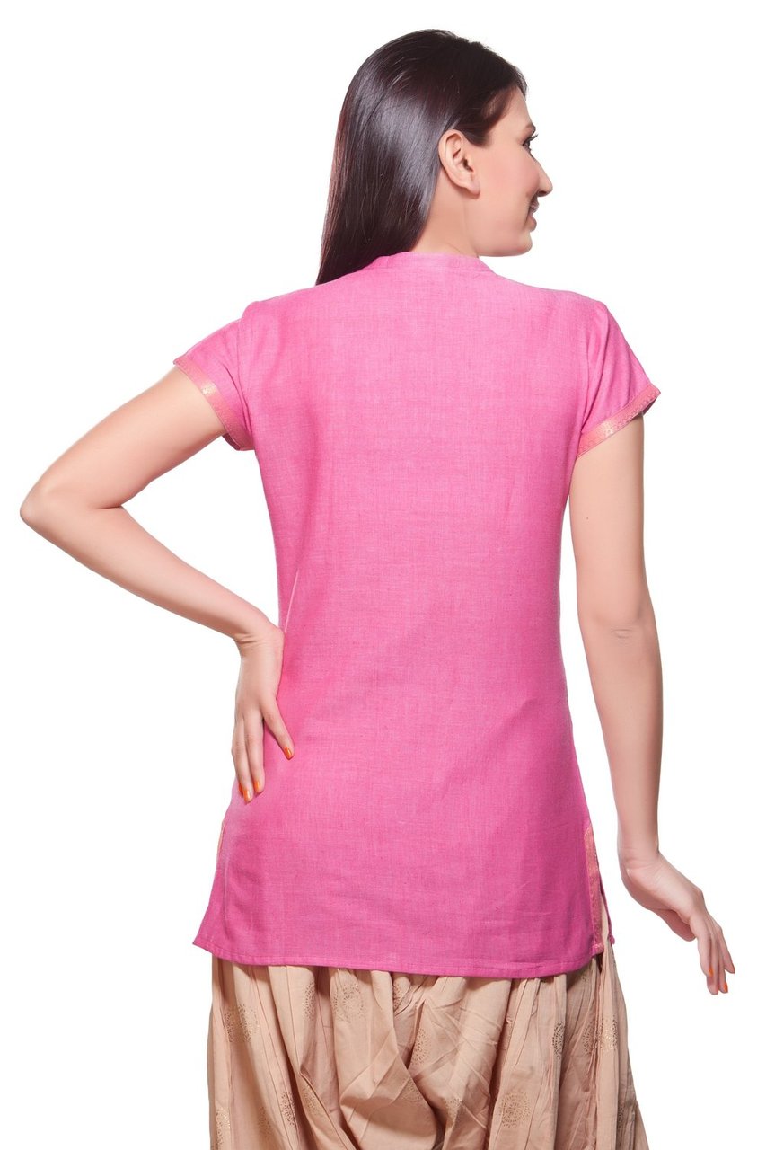 In-Sattva Women's Short Kurta Tunic with Front Buttons and Pleat Detail, back view