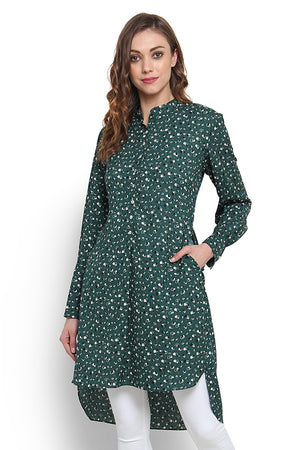 In-Sattva Women's Garden Print Knee-Length Kurta featuring long sleeves, product photograph 1