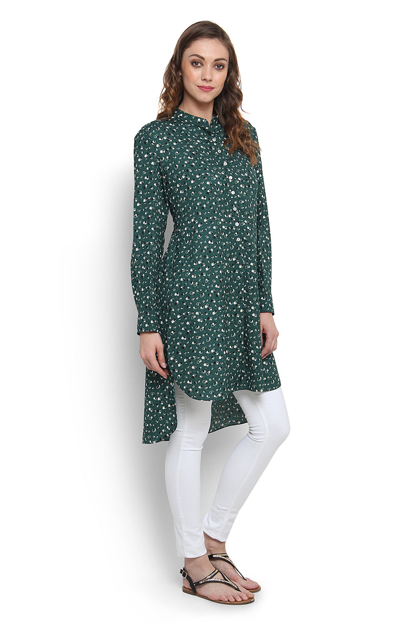 In-Sattva Women's Garden Print Knee-Length Kurta featuring long sleeves, product photograph 4