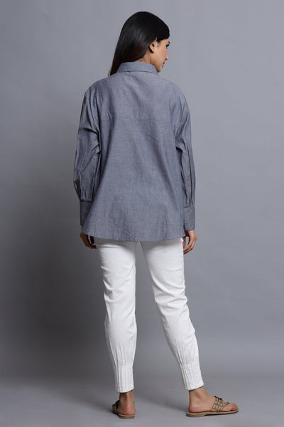 In-Sattva Women's Grey Cotton Tunic Shirt with embroidery, back view