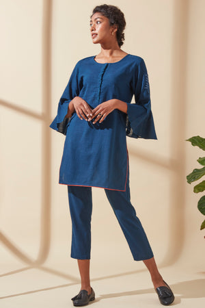 In-Sattva Women's Indigo Cotton Tunic | Bell Sleeves, product photo 1