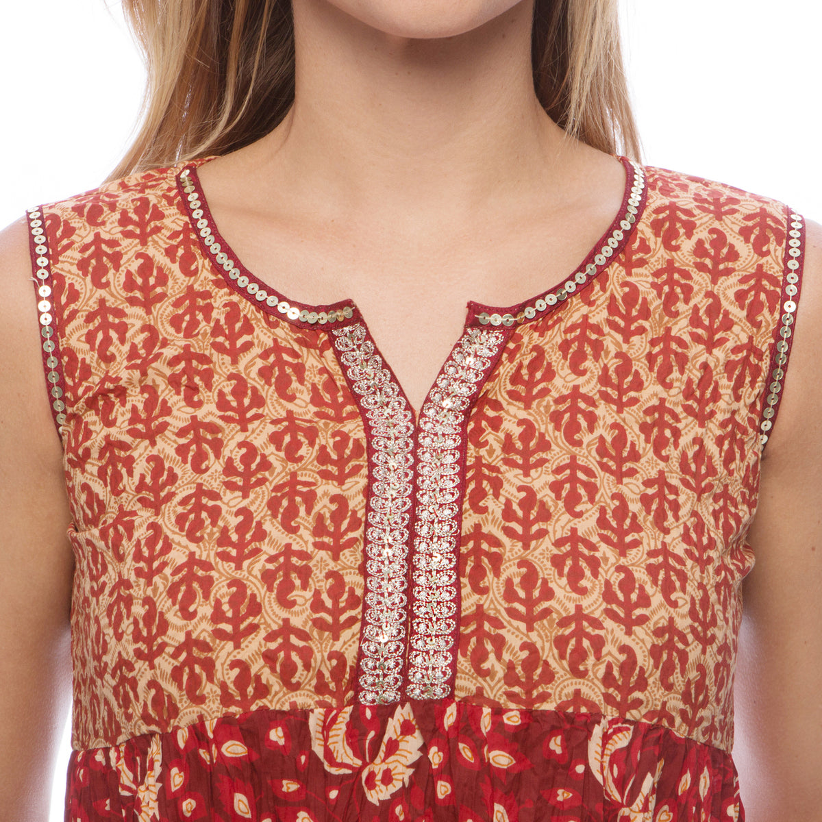 In-Sattva Women's Leaf Print Kurta Tunic, detail view