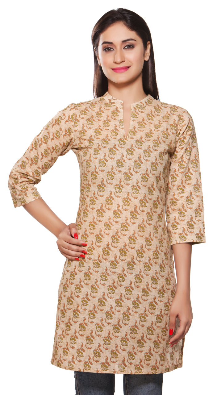 In-Sattva Women's Leaf Print Long Kurta Tunic, front view