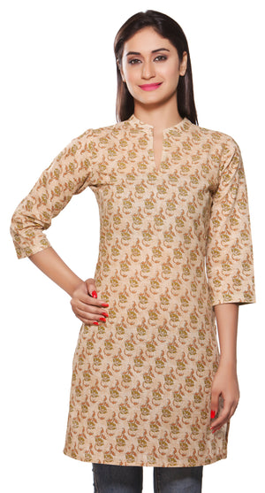 In-Sattva Women's Leaf Print Long Kurta Tunic, front view