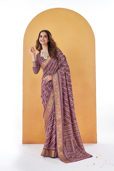 Alternate product photograph of Mulberry Lavender Bandhni Dola Silk Saree by In-Sattva, in dola silk