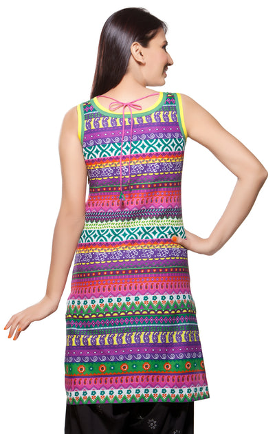 In-Sattva Women's Sleeveless Multi-Stripe Long Kurta Tunic, back view