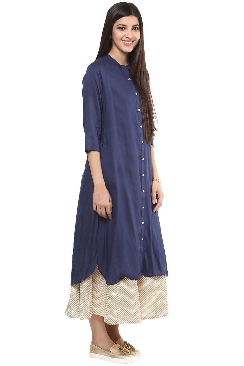 In-Sattva Women's Navy Blue Kurta Dress, side view