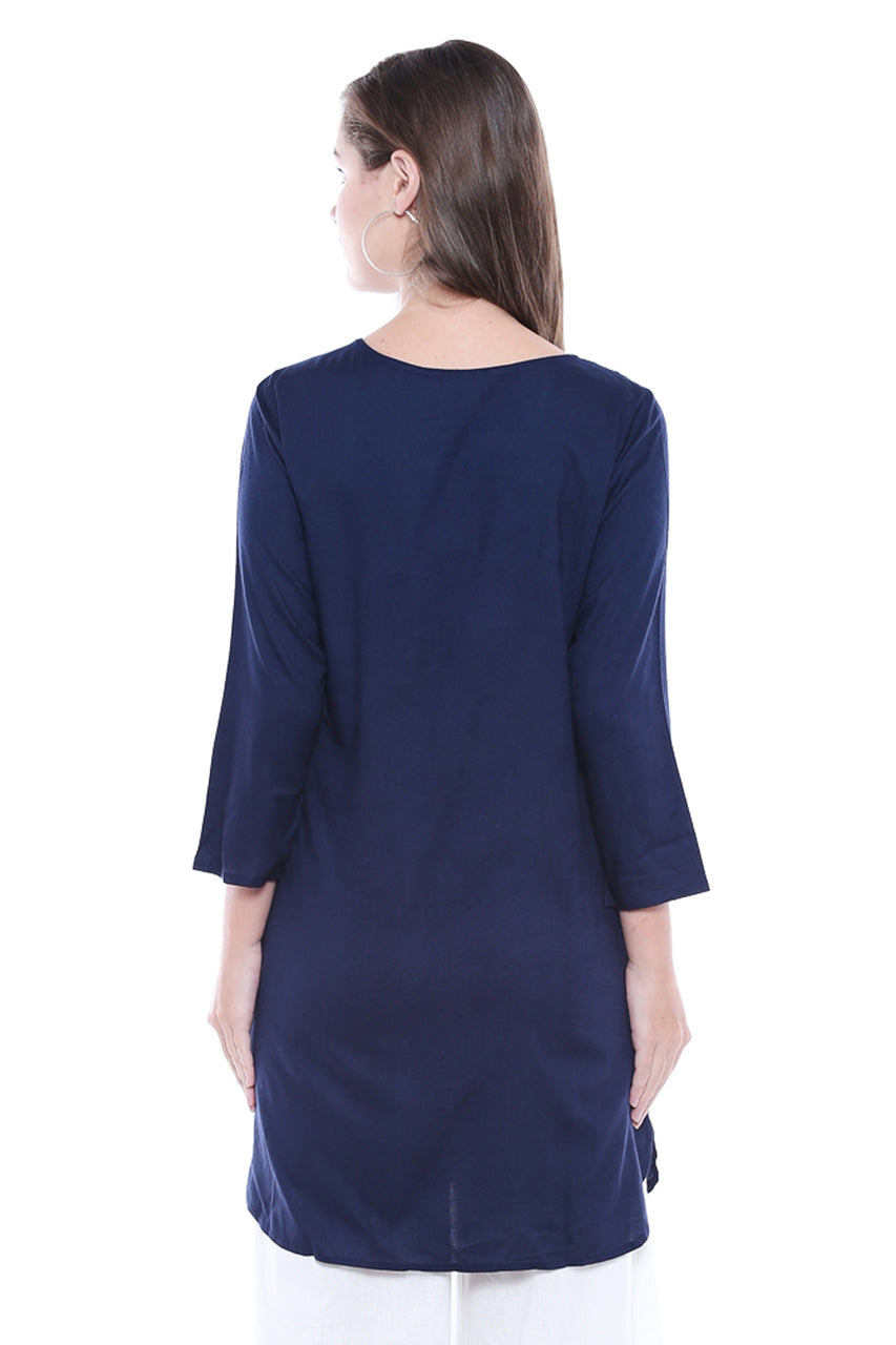 In-Sattva Women's Navy Blue Short Kurta Tunic featuring pintuck detailing, product photograph 3