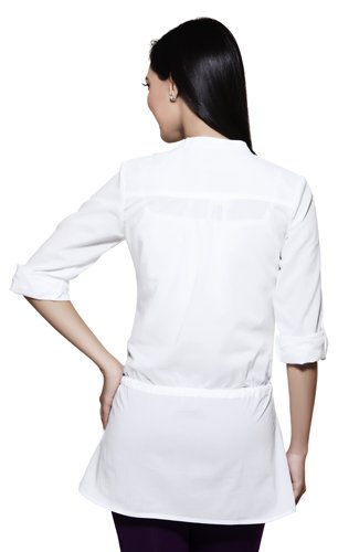 In-Sattva Women's Off-White Roll-Up Sleeve Short Kurta | Akkriti Ethnic Fashion, back view