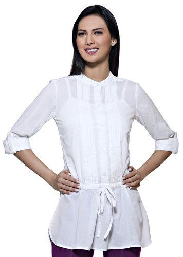 In-Sattva Women's Off-White Roll-Up Sleeve Short Kurta | Akkriti Ethnic Fashion, front view