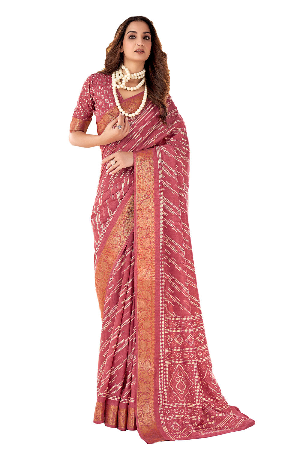 Additional product image of Persian Pink Bandhni Dola Silk Saree by In-Sattva, featuring traditional Bandhani print