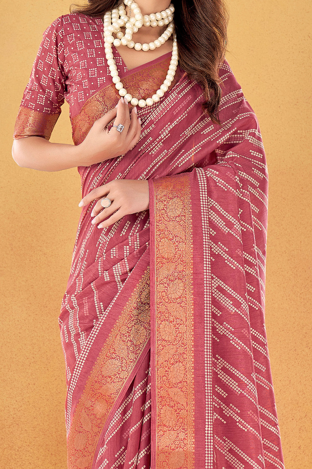 Another view of In-Sattva Persian Pink Bandhni Dola Silk Saree, designed with traditional Bandhani print