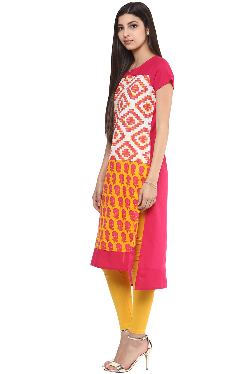 In-Sattva Women's Pink Pure Cotton Kurta Tunic, side view
