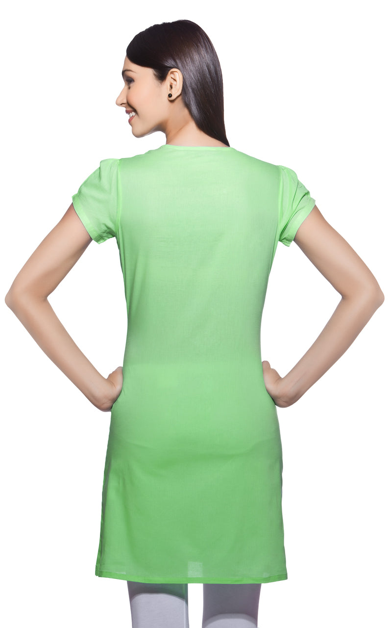 In-Sattva Women's Pistachio Long Kurta with round neck, back view