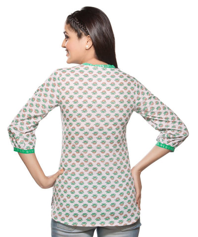 In-Sattva Women's Printed Short Kurta with Front with front pleats by Akkriti, back view