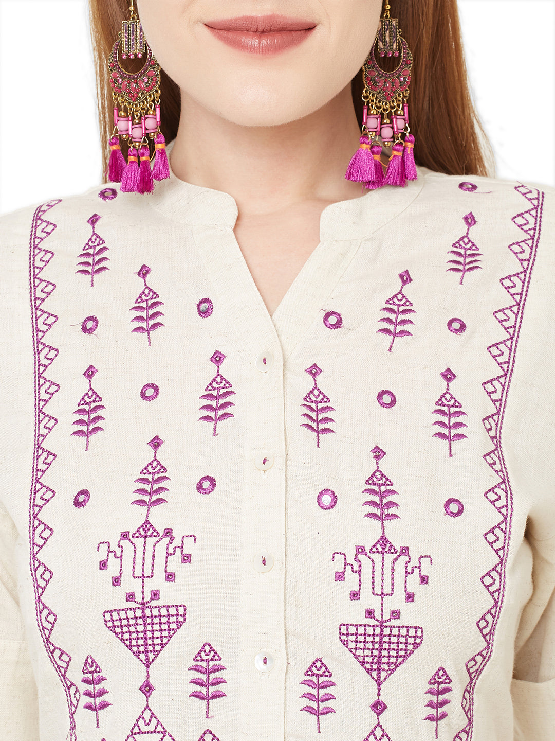 In-Sattva Women's Purple & Off-White Kurta Dress with embroidered yoke, product photograph 6