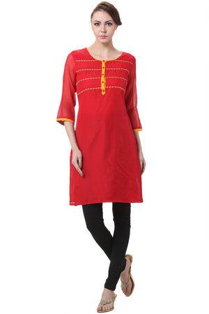 In-Sattva Women's Red & Yellow Kurta Tunic, front view