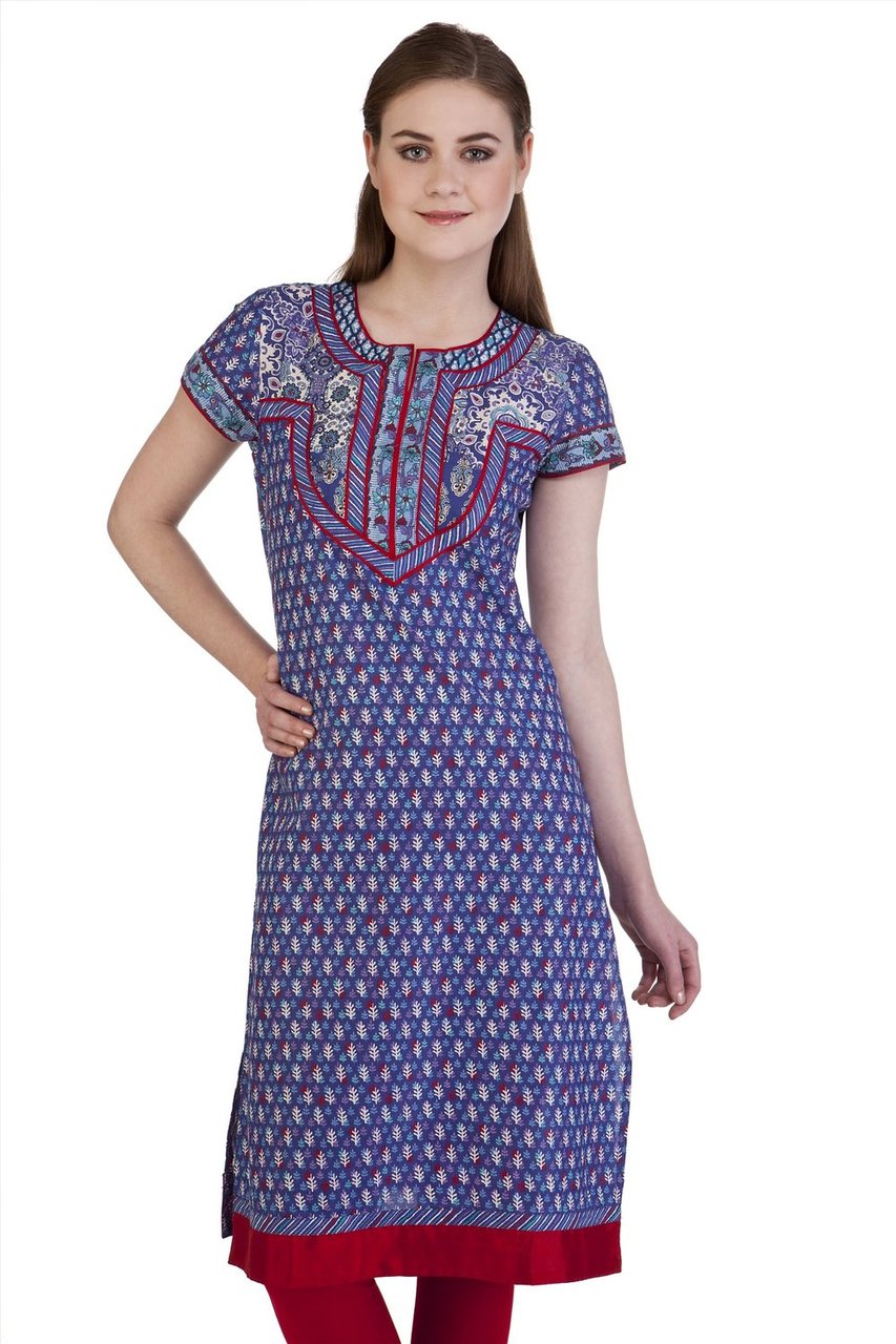 In-Sattva Women's Red Kurta Tunic by Meena Bindra, front view