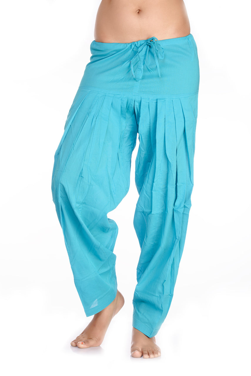 Front view of Rich Colored Harem Pants Blue, showing the relaxed pants silhouette and visible color or pattern.