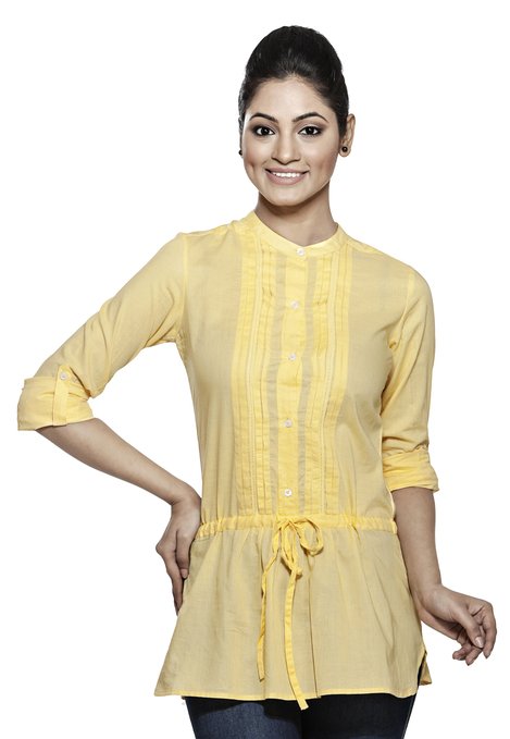 In-Sattva Women's Casual Short Kurta Tunic with Roll-Up Sleeves, front view
