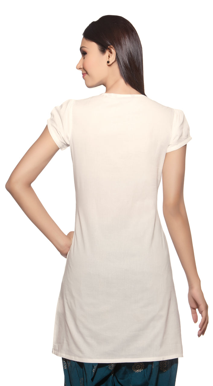 In-Sattva Women's Round Neckline Long Kurta Tunic, back view