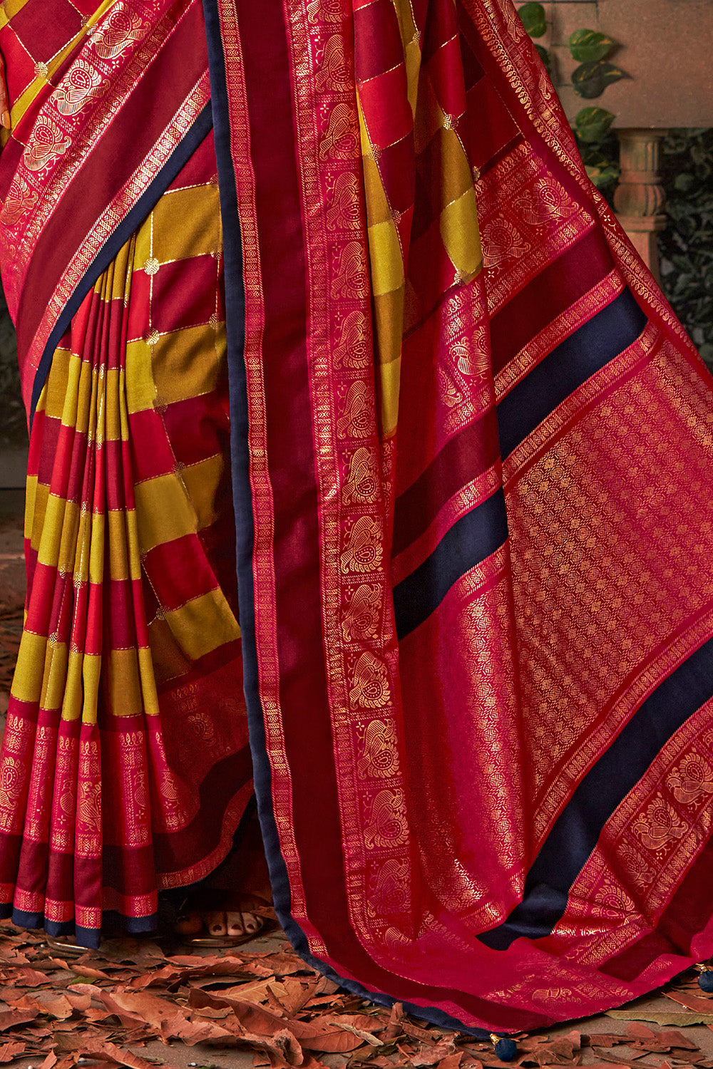 In-Sattva Ruby Red Pochampally Ikkat Print Tribal Tussar Silk Saree in tussar silk, additional textile photograph