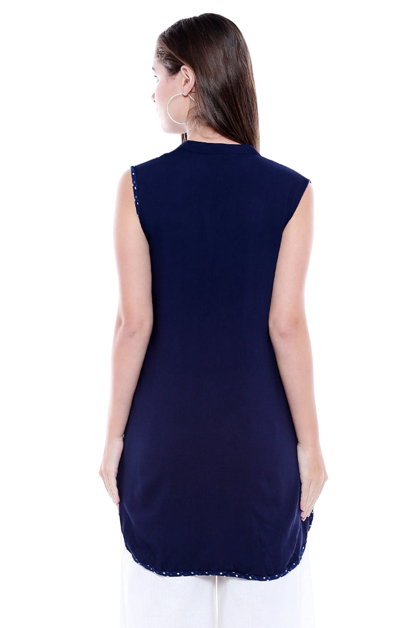 In-Sattva Women's Sleeveless Cut Kurta Tunic featuring patterned placket, product photograph 4
