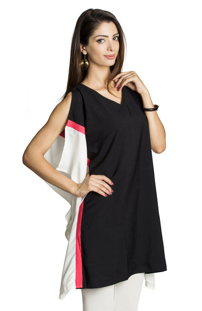In-Sattva Women's Sleeveless Cut Tunic Shirt Blocking with color-block design, side view