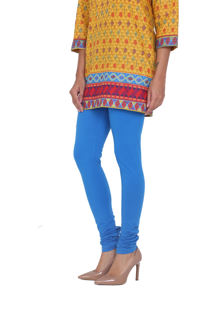 Additional view of Solid Churidar Leggings - Blue, showing the garment from another perspective.