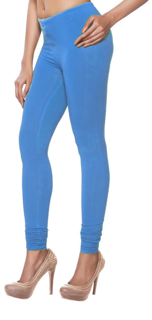 Product overview of Solid Churidar Leggings - Blue, showing the garment style and overall silhouette.