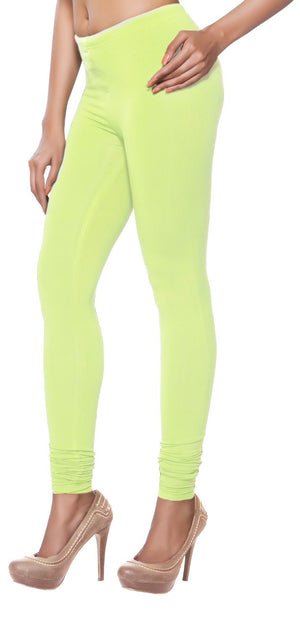 Product overview of Solid Churidar Leggings - Lime Green, showing the garment style and overall silhouette.