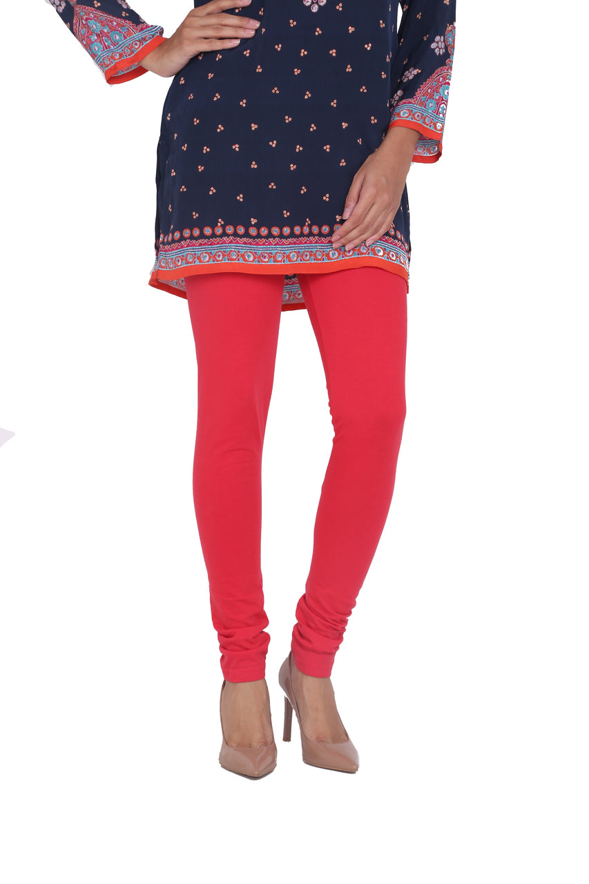 Additional view of Solid Churidar Leggings - Red, showing the garment from another perspective.