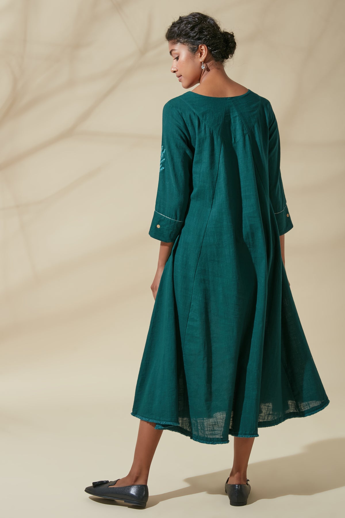 In-Sattva Women's Teal and Gold Cotton Kurta Dress, product photo 3