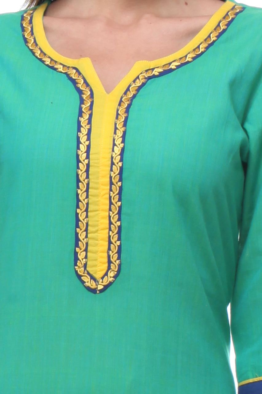 In-Sattva Women's Teal Kurta Tunic, close-up of design details