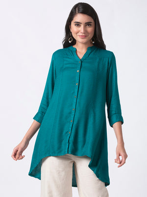 In-Sattva Women's Teal Kurta Tunic - Functional Front Detail with button placket, product photo 1