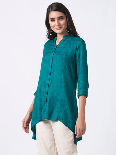 In-Sattva Women's Teal Kurta Tunic - Functional Front Detail with button placket, product photo 2