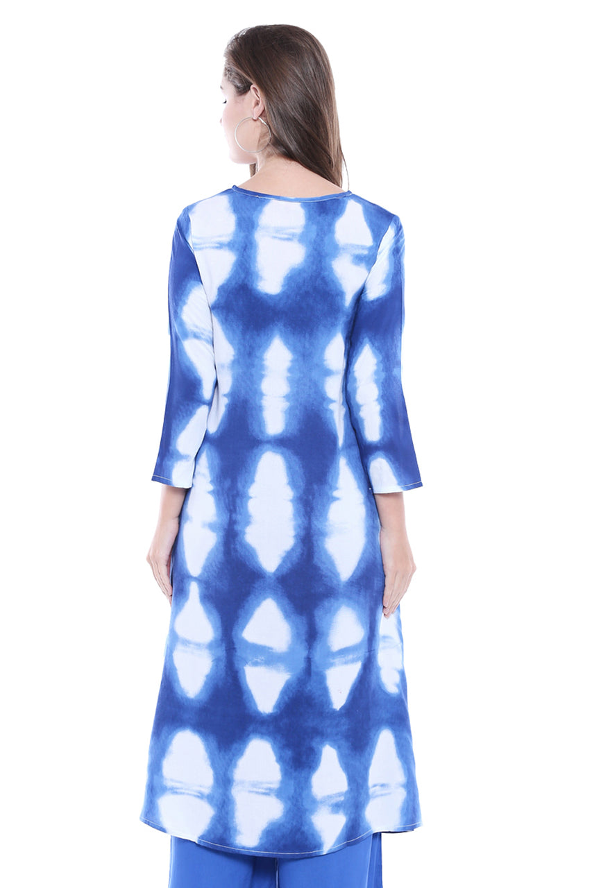 In-Sattva Women's Cotton Long Kurta Tunic with Colorful Tie-Dye Summer Print, back view