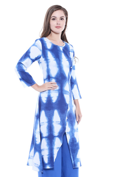 In-Sattva Women's Cotton Long Kurta Tunic with Colorful Tie-Dye Summer Print, side view 2