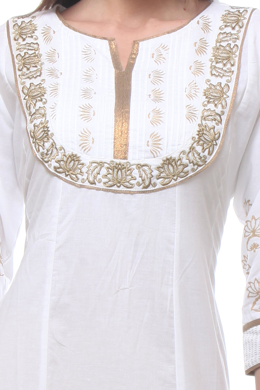 In-Sattva Women's White & Gold Kurta Tunic Detailing, detail view
