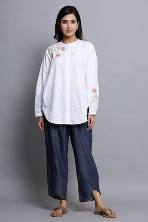 In-Sattva Women's White Cotton Tunic Shirt by Mayori, front view