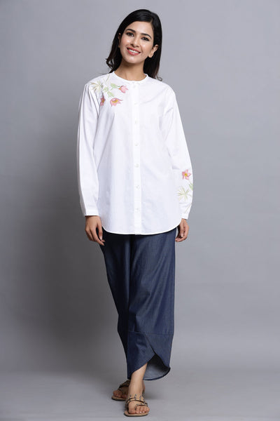 In-Sattva Women's White Cotton Tunic Shirt by Mayori, full view