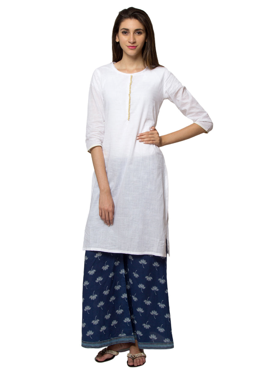 In-Sattva Women's White Cotton Kurta Tunic by Ethnicity, front view