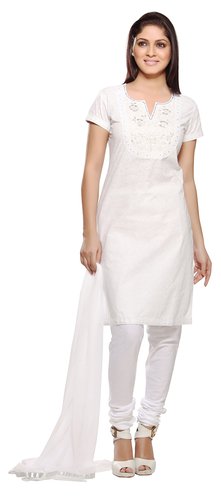 women's White Tonal Floral Kurta Set with Embroidered Yoke, pictured from the front with white-on-white floral print and embroidered yoke detailing.