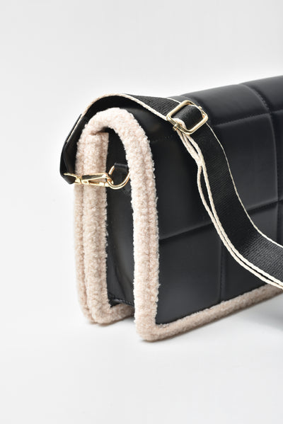 Jove Women's Black Fur Trim Purse
