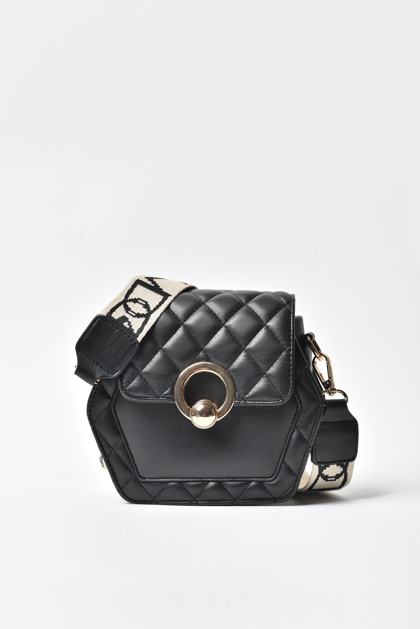 Jove Women's Black Quilted Hexagon Bag