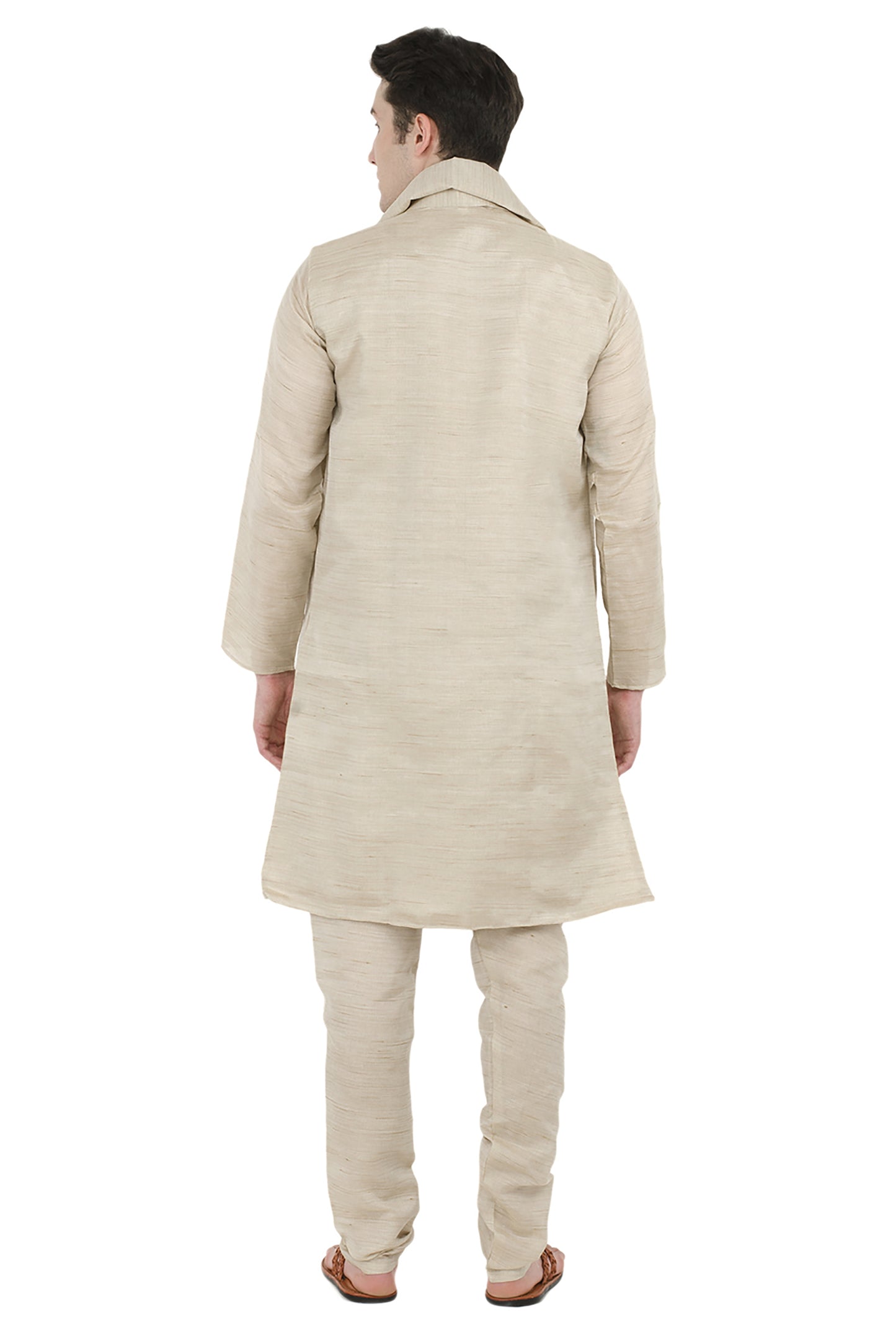 In-Sattva Men's Indian Four-Piece Ensemble Elegant Embroidered Kurta Tunic Pajama Off White